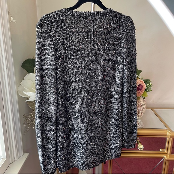 APT 9 V-neck Sequin Metallic Silver/Blk long sleeve pull on lined sweater size M - Picture 4 of 6